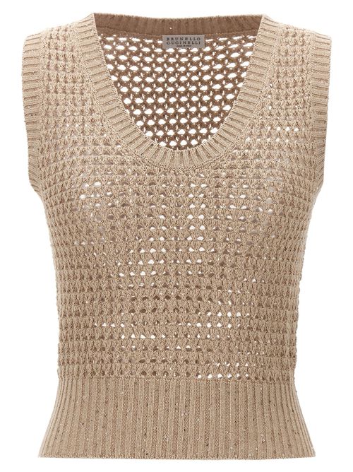 -Wide Mesh Vest Top Beige-Donna