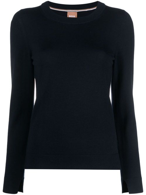 Long slit-sleeve virgin wool jumper - Blue