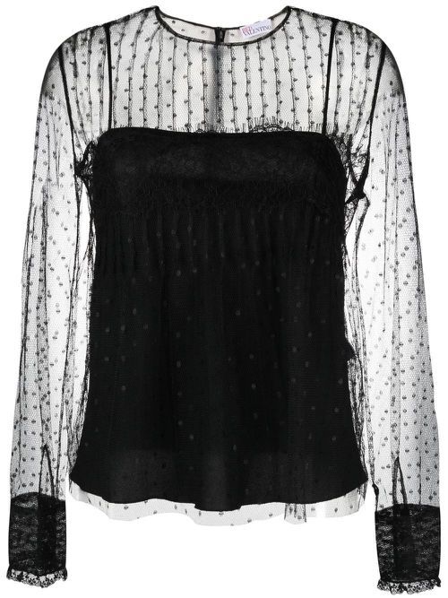Sheer-panelled tulle blouse - Black