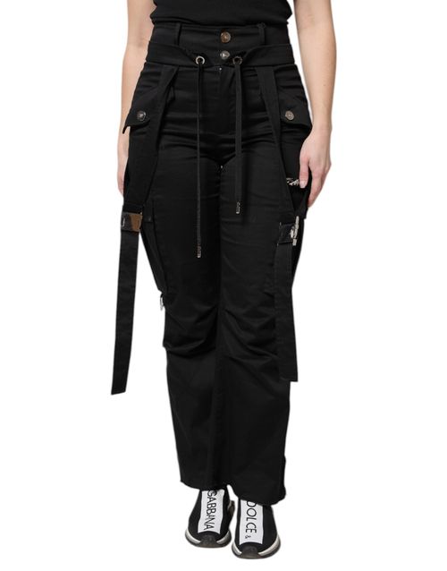 High-Waist Cotton Cargo Pants — Black