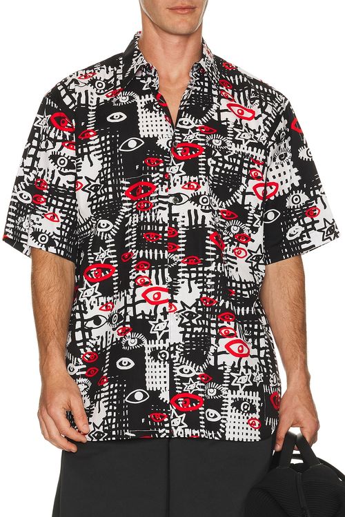 COMME des GARCONS BLACK x Filip Pagowski Printed Shirt in Black White & Red - Black. L also in M, XL/1X