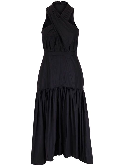 Crossover-detail midi dress - Black