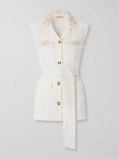 Daria Embroidered Linen-blend Vest - White