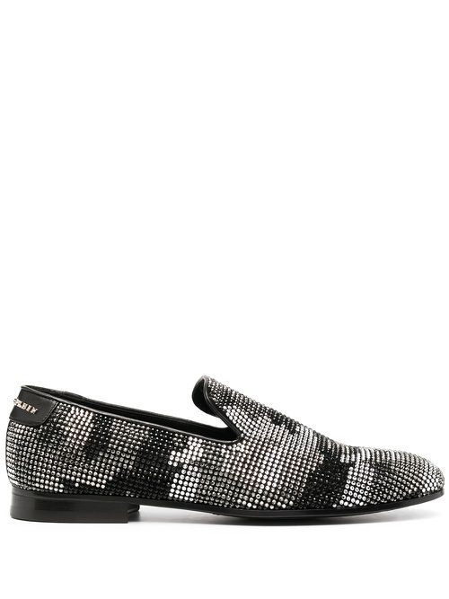 Embellished camouflage moccasin loafers - Black