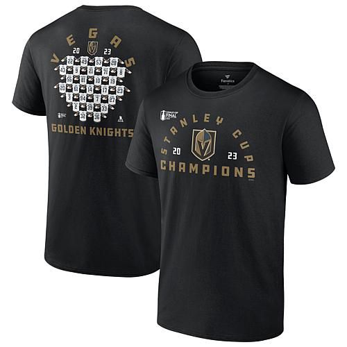 Men's Fanatics  Black Vegas Golden Knights 2023 Stanley Cup Champions Jersey Roster T-Shirt - Size Medium