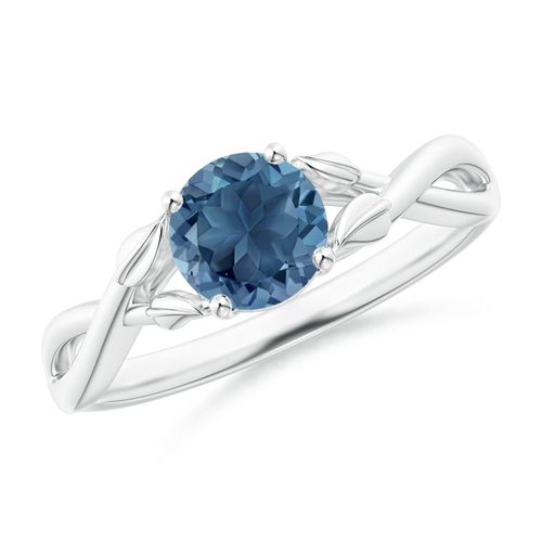 Angara 0.95 Carat Nature Inspired London Blue Topaz Crossover Ring with Leaf Motifs in Platinum