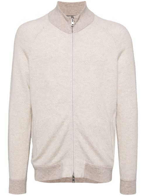 Herringbone organic cashmere jacket - Neutrals