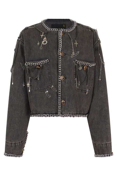 Grey Embellished Round Neck Jacket
