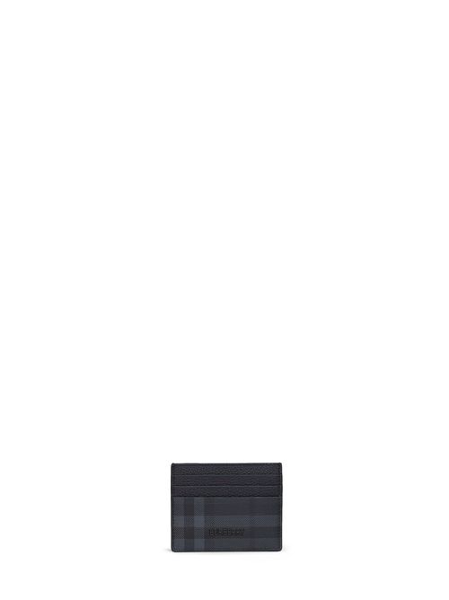 Check Coated Canvas Card Case — Black