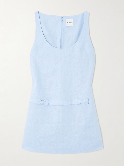 Harper Bow-detailed Linen Mini Dress - Blue