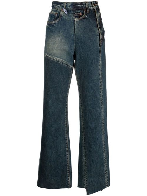 High-waist asymmetric denim trousers - Blue