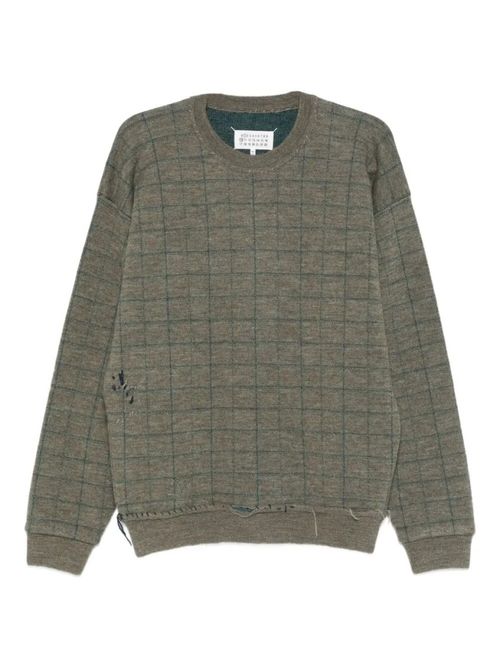 Green Checked Distressed Sweater