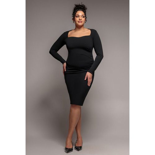 Goddiva Plus Ruched Midi Dress - Black