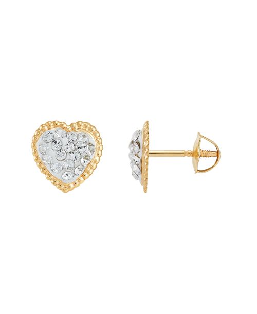 Children's Crystal Heart Stud Earrings in 14k Gold - Clear