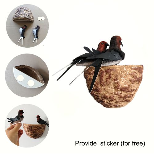 TEMU Realistic Swallow Nest Decoration With 2 Flying - Lifelike Birdhouse Ornament, Easy To Hang With Loop, No Wiring Needed - For Garden, Patio