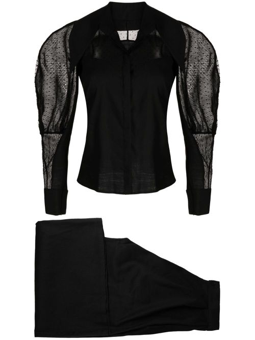 Point d'spirit mesh panelled trouser suit - Black