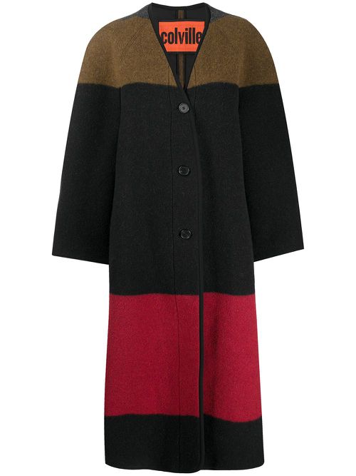Colour-block cardi coat - Brown