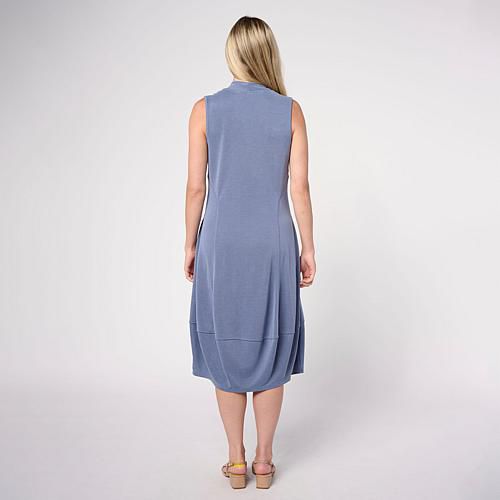 WynneCollection Sueded Jersey Sleeveless Balloon Dress - Blue