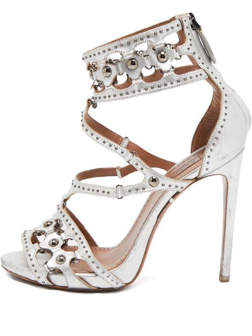 Cut-out caged heeled sandals - Silver