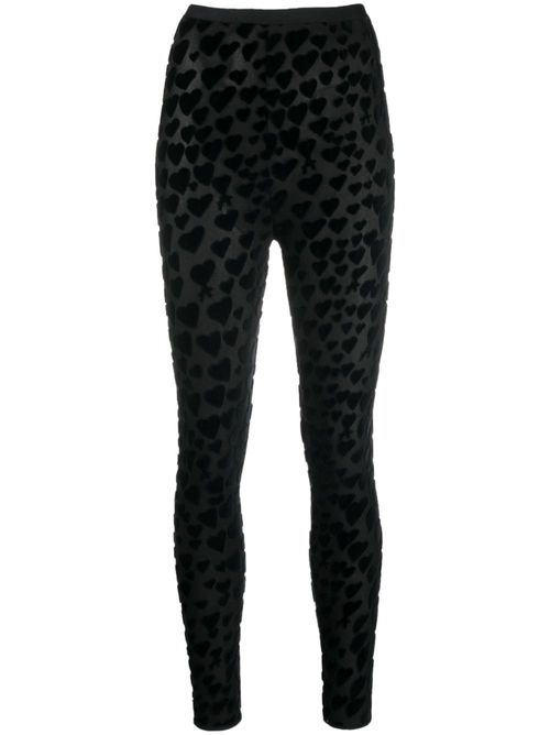 Heart-embroidered high-waisted leggings - Black