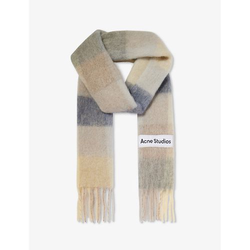 Womens Vanilla/beige/lavender Vally Checked Wool-blend Scarf 