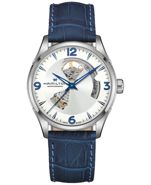 Men's Swiss Automatic Jazzmaster Open Heart Blue Leather Strap Watch 42mm - Blue