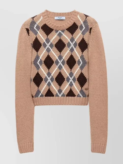 Prada - argyle crew neck cropped knitwear