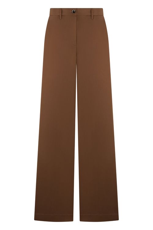 Wide-Leg High-Waisted Trousers — Brown
