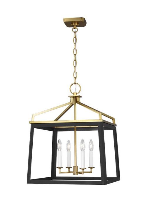 Carlow 4-Light Chandelier in Matte White And Burnished Brass by Chapman & Myer