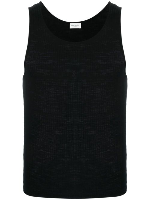Logo-embroidered ribbed tank top - Black