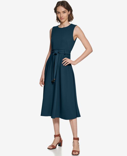 slim fit dress slacks Satin Fit & Flare Dress with Pleats