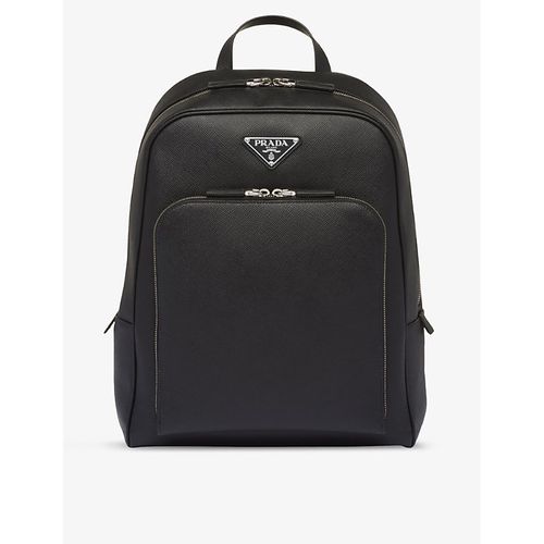 Mens Black Logo-plaque Saffiano-leather Backpack 
