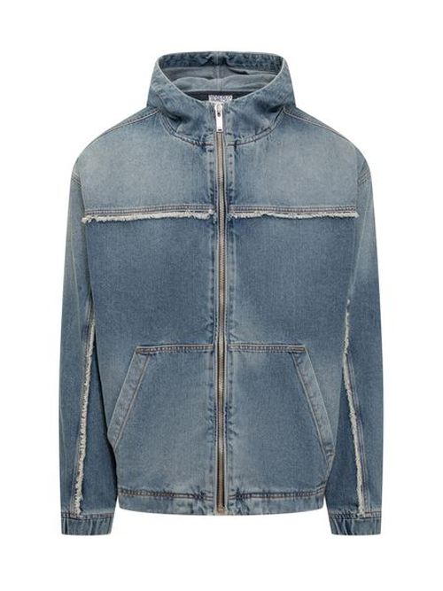 Marcelo Burlon County of Milan Fringed Zipped Denim Hooded Jacket