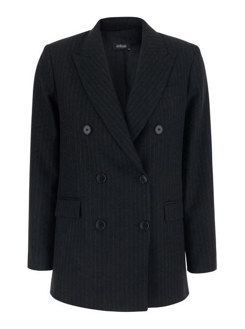 Pinstripe Double-Breasted Blazer — Black