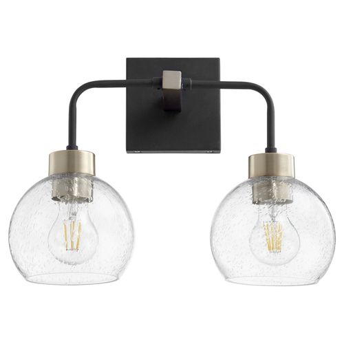 Lacy 2-Light Bathroom Vanity Light in Textured Black w with Aged Bra
