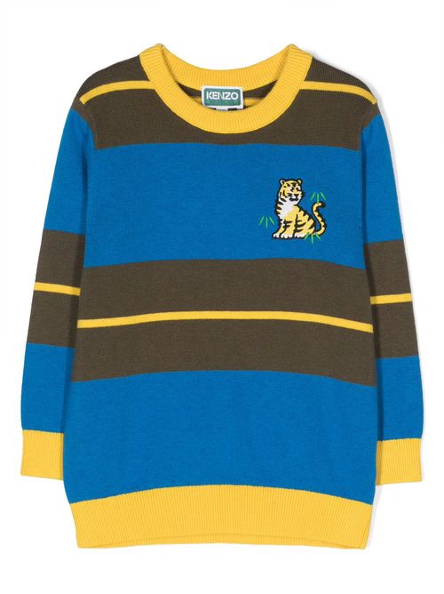 Logo-embroidered striped jumper - Blue