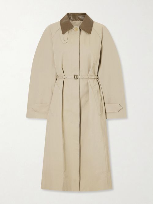 Ofelia Belted Leather-trimmed Cotton-blend Trench Coat - Neutrals