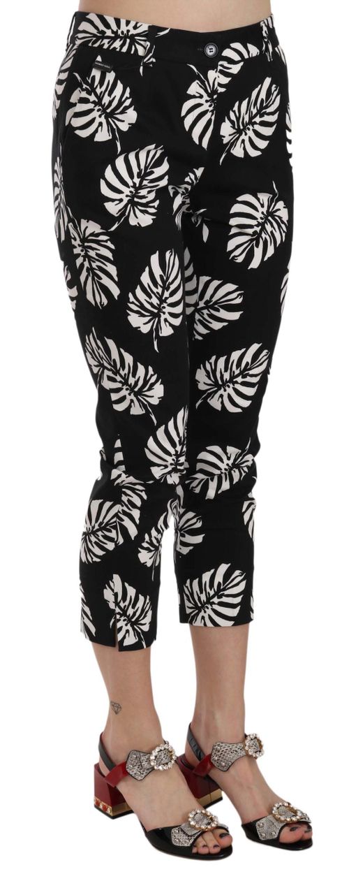 Palm Leaf Print Capri Pants — Black