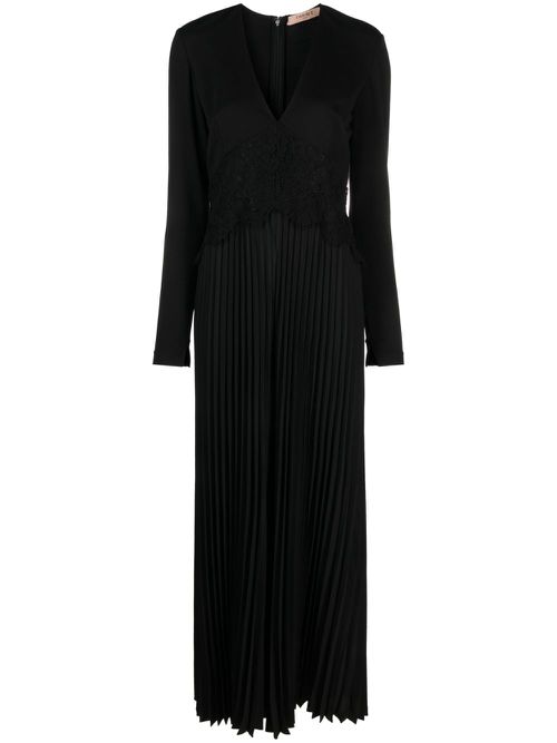 Lace-panel pleated jumpsuit - Black