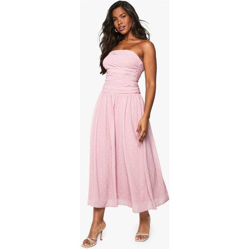 Boohoo Women's Chiffon Polka Dot Bandeau Midaxi Dress in Light Pink