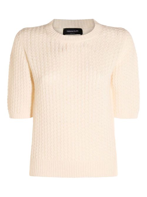 Textured short-sleeved sweater - Neutrals