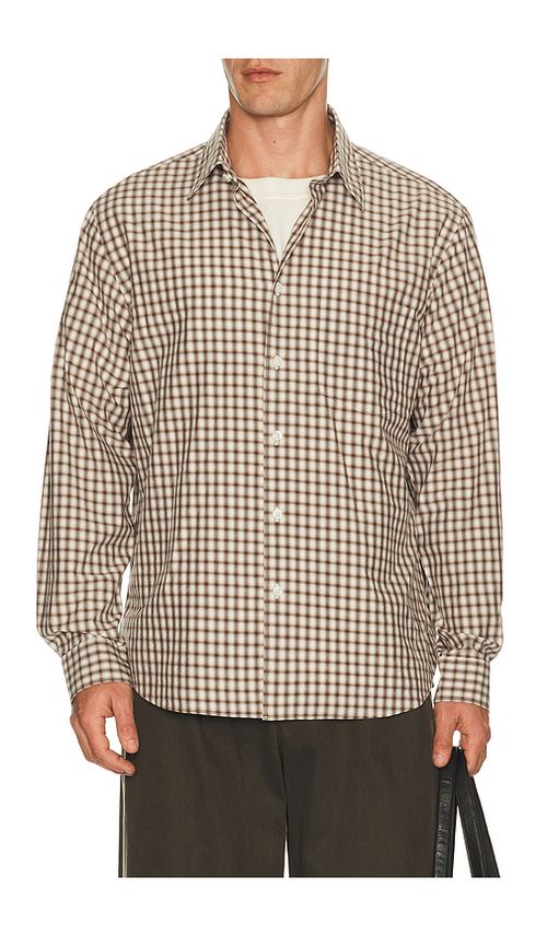 Theory Park Check Weekend Shirt in Brown. M. Also in XXL/2X