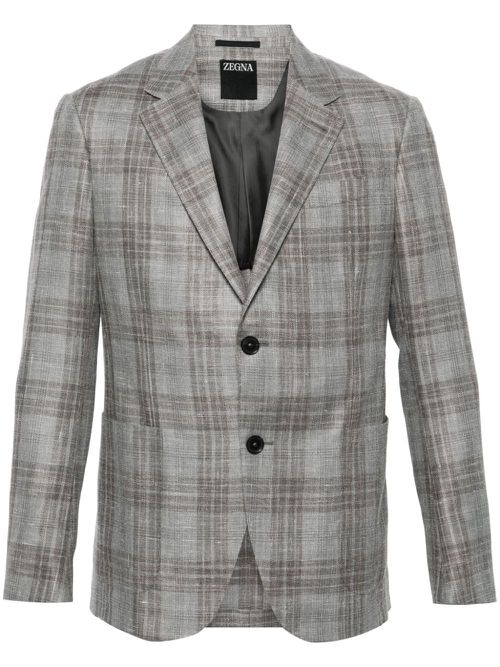 Checked single-breasted blazer - Grey