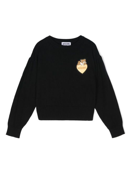 Teddy Bear-appliqué sweater - Black