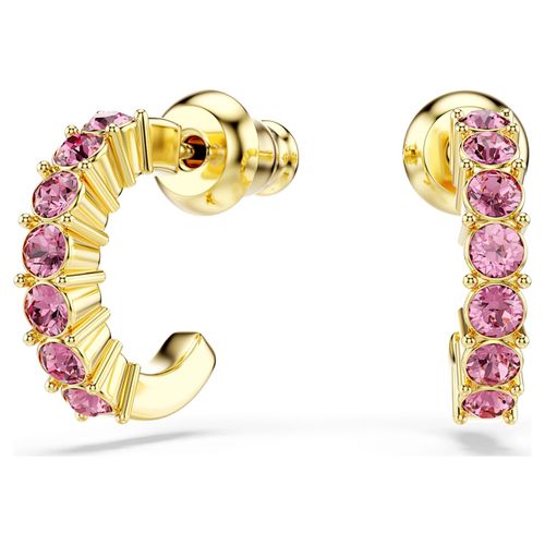 Mini Hoop hoop earrings, Round cut, Pink, Gold-tone plated