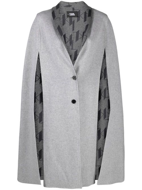 Intarsia knit logo reversible cape - Grey