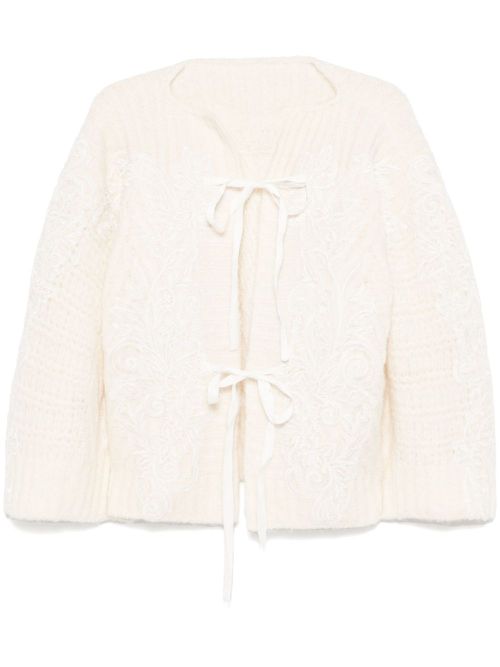 Floral lace-appliqué cardigan - Neutrals