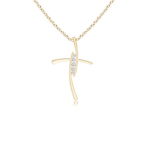 Angara 1.7 MM Lab-Grown Grooved Five Stone Diamond Bypass Cross Pendant in 18K Yellow Gold