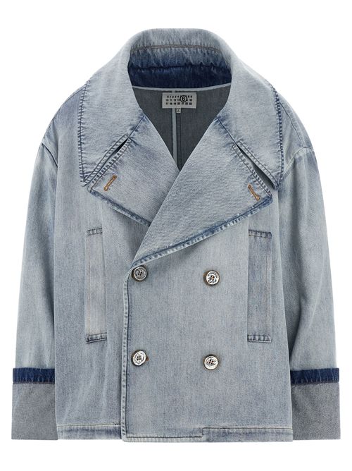 Double-Breasted Denim Jacket — Blue