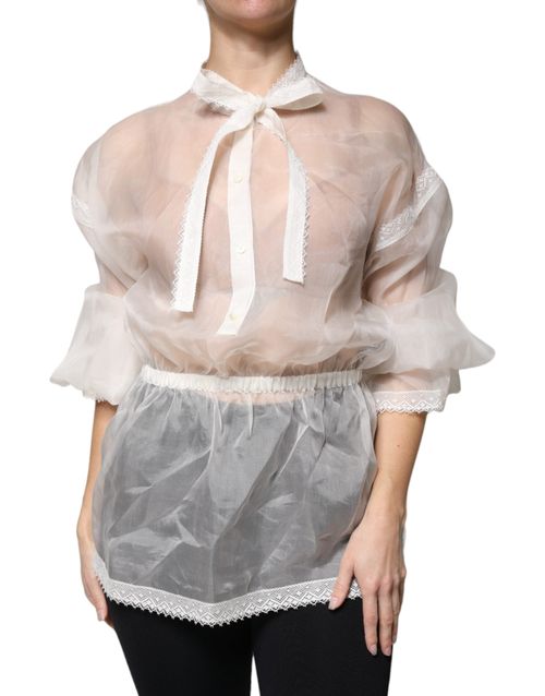 Ascot Collar Silk Blouse — White